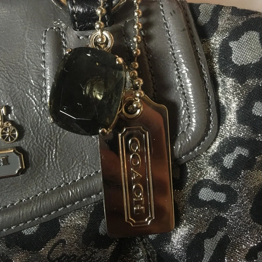 Coach Metallic Leopard Satchel Bag in Black/Silver With Matching Wristlet